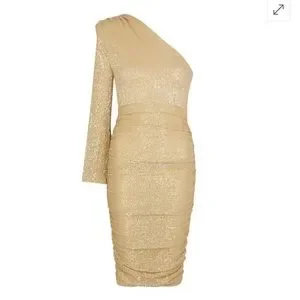 Lavish Alice Women's Pleated Sequin Asymmetric Dress - Gold